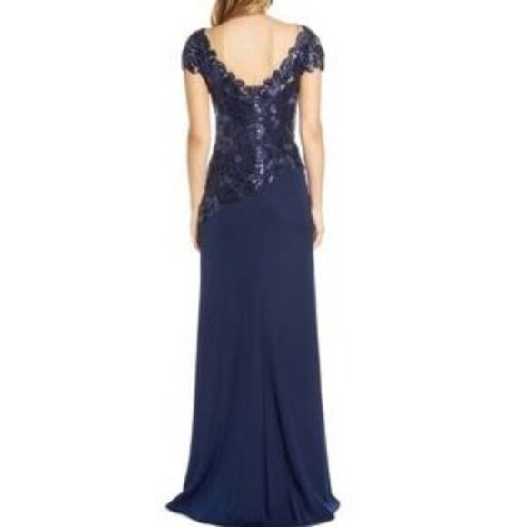 Tadashi Shoji Alvaro (navy) embroidered lace evening gown size 6 - Picture 4 of 10
